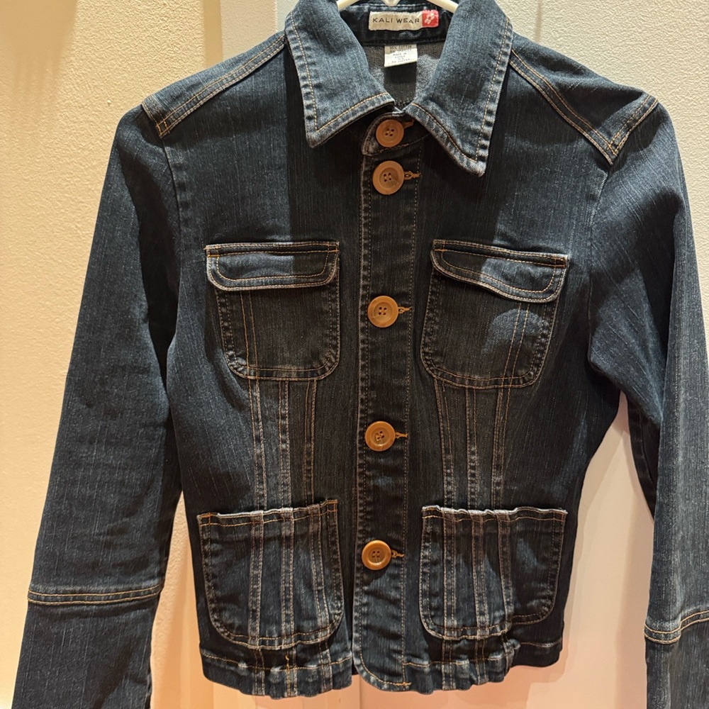 Vintage  Dark Denim Jacket with Brown Buttons